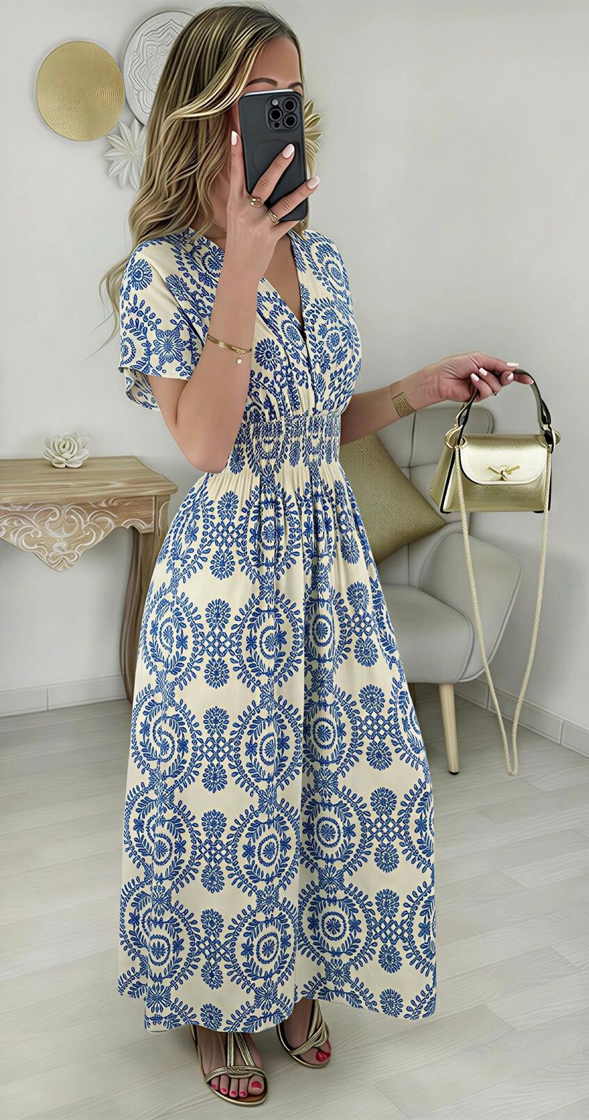 Magic Dress Royal Blue Print Jurk