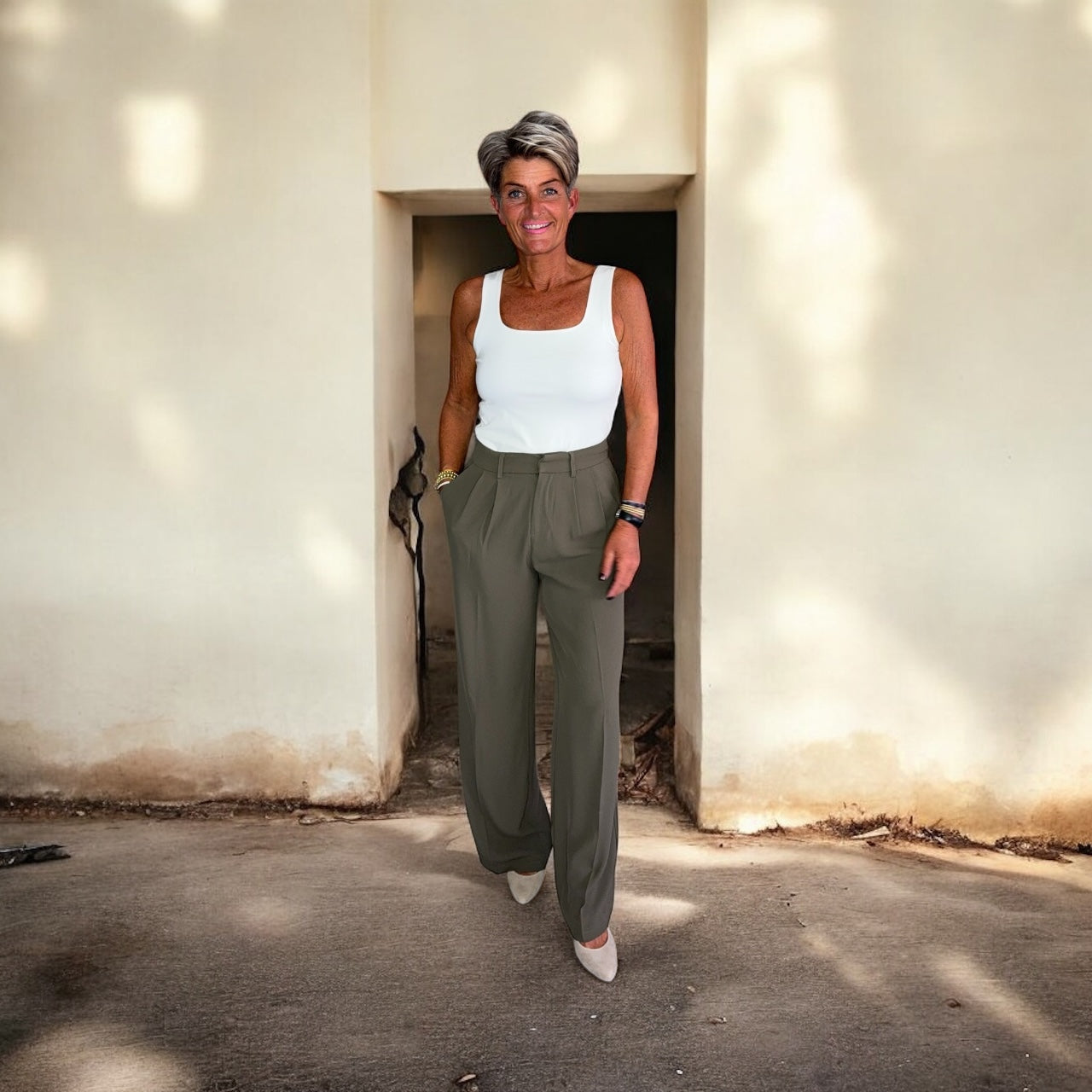 Kaki Bandplooi Broek