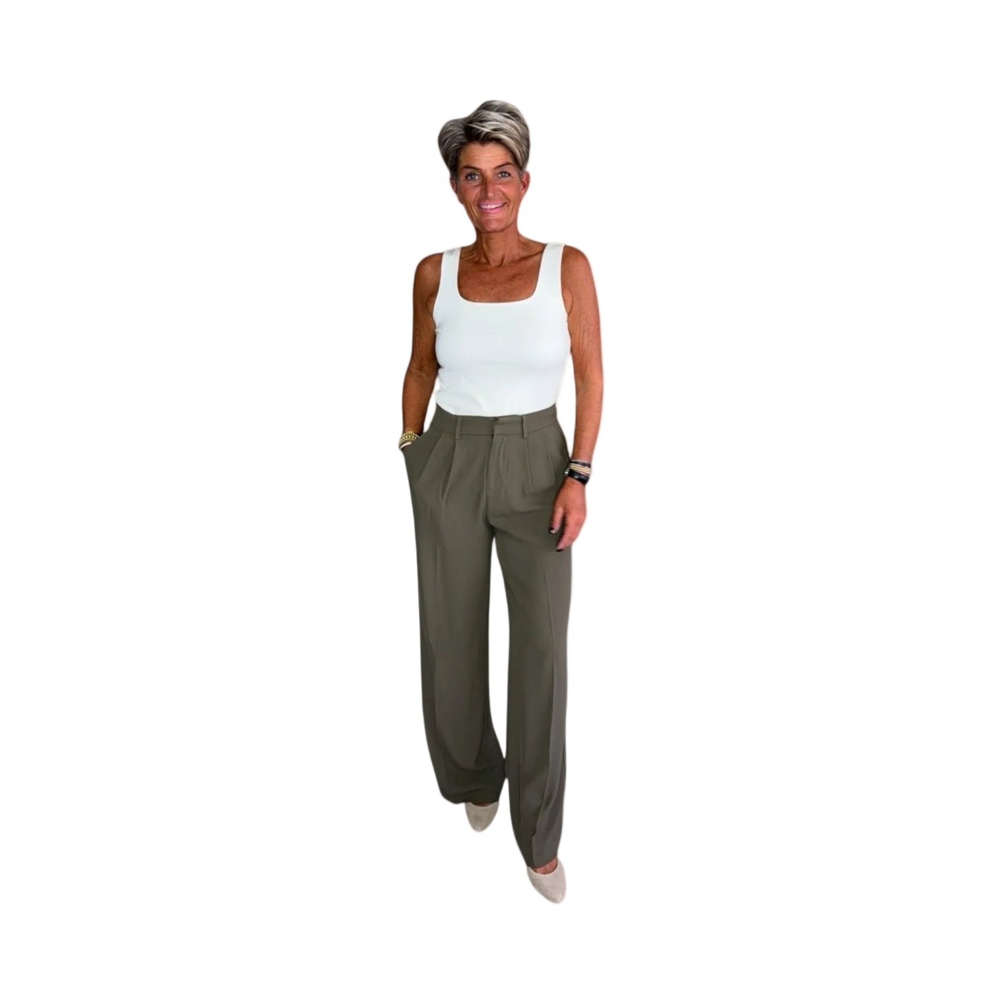 Kaki Bandplooi Broek