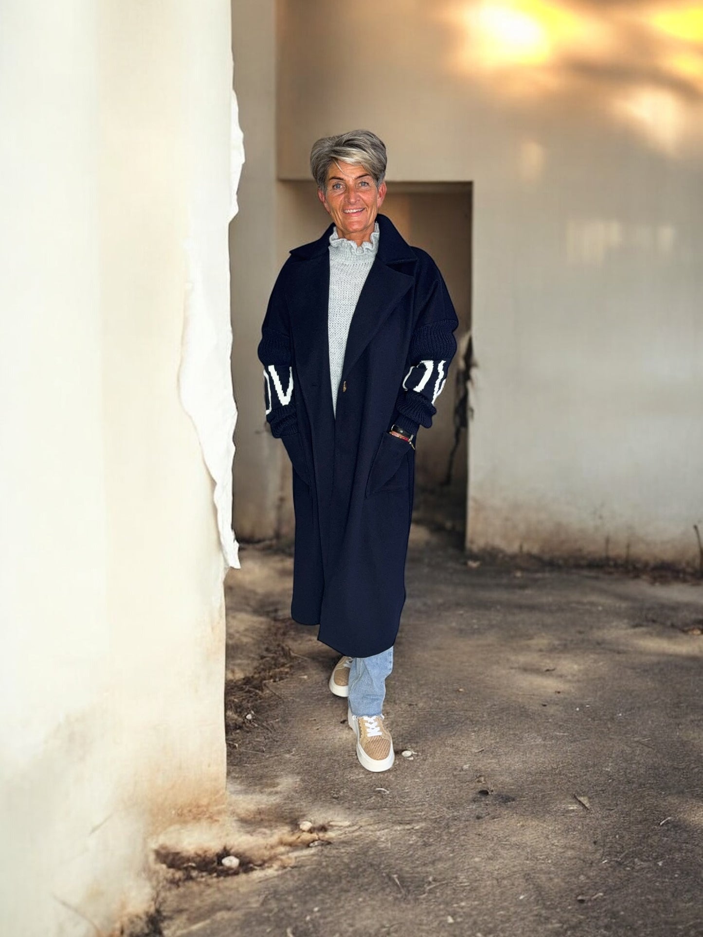 Knitted Sleeve Detail Coat