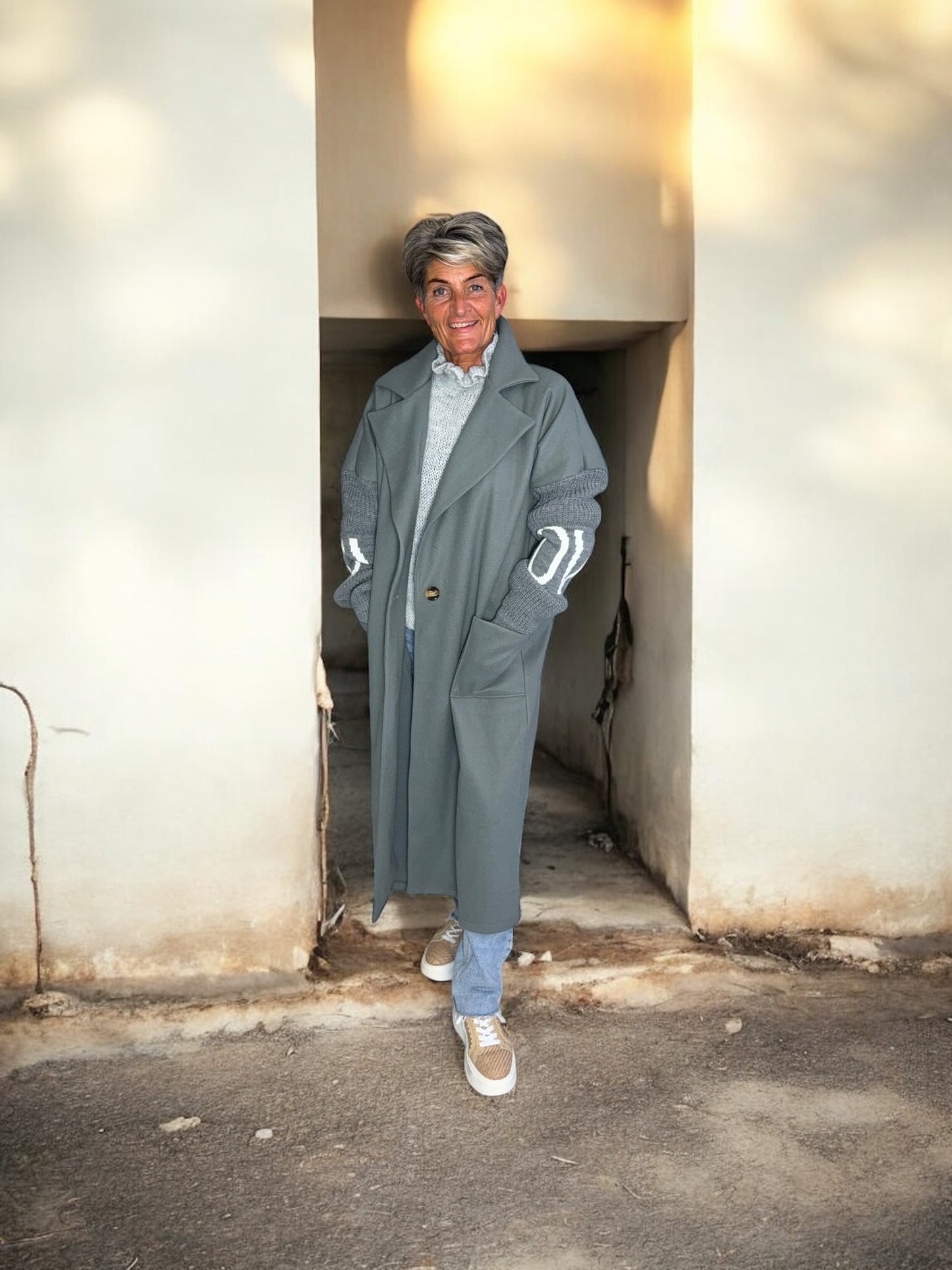 Knitted Sleeve Detail Coat