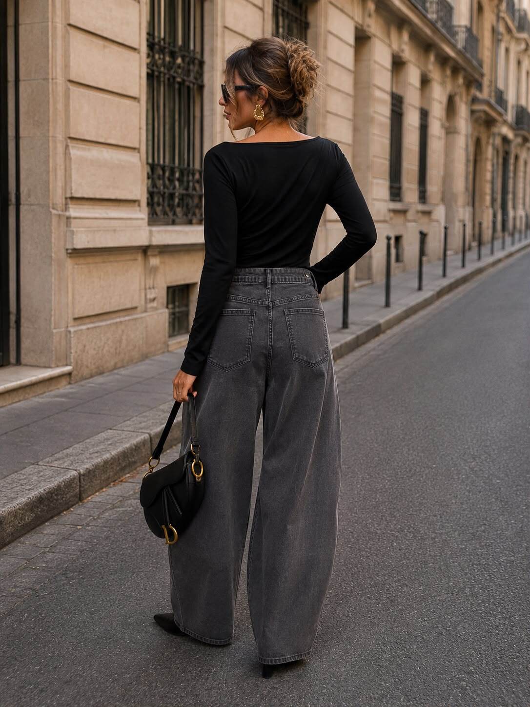 Military Button Wide Leg Jeans