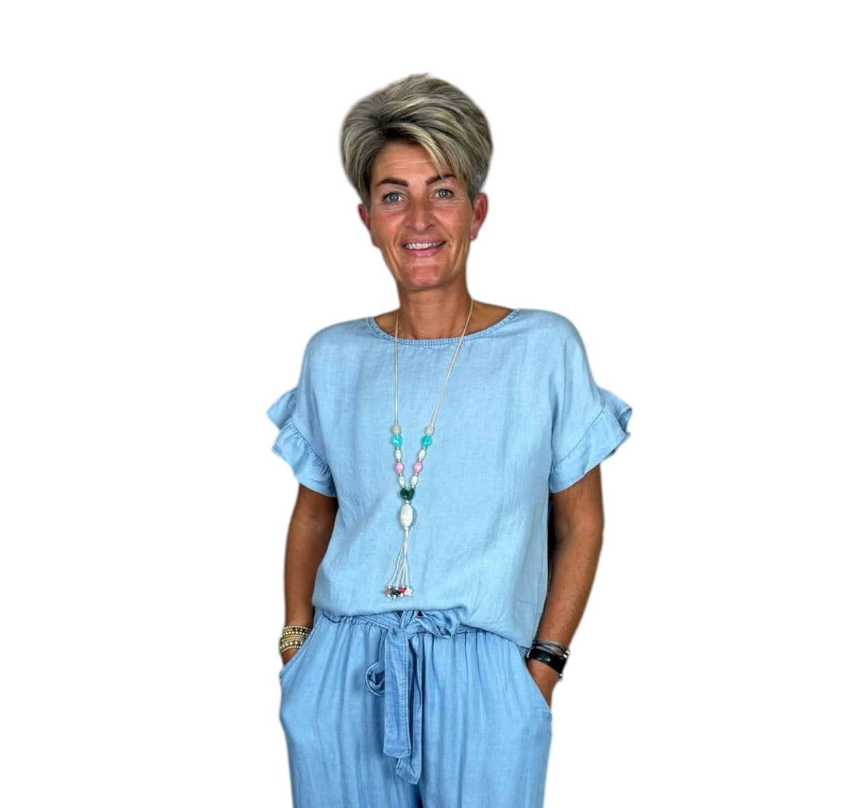 Sky Blue Ruffle Top