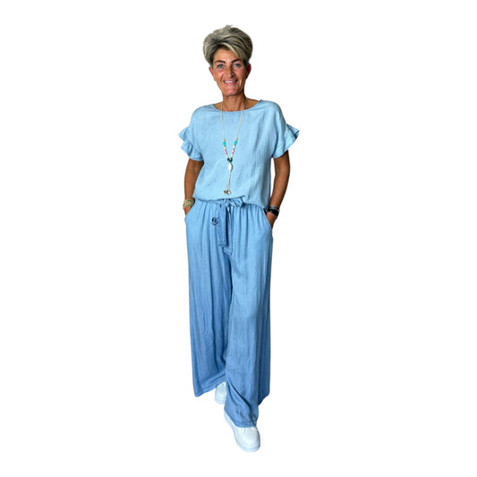 Sky Blue Lyocell Palazzo Broek