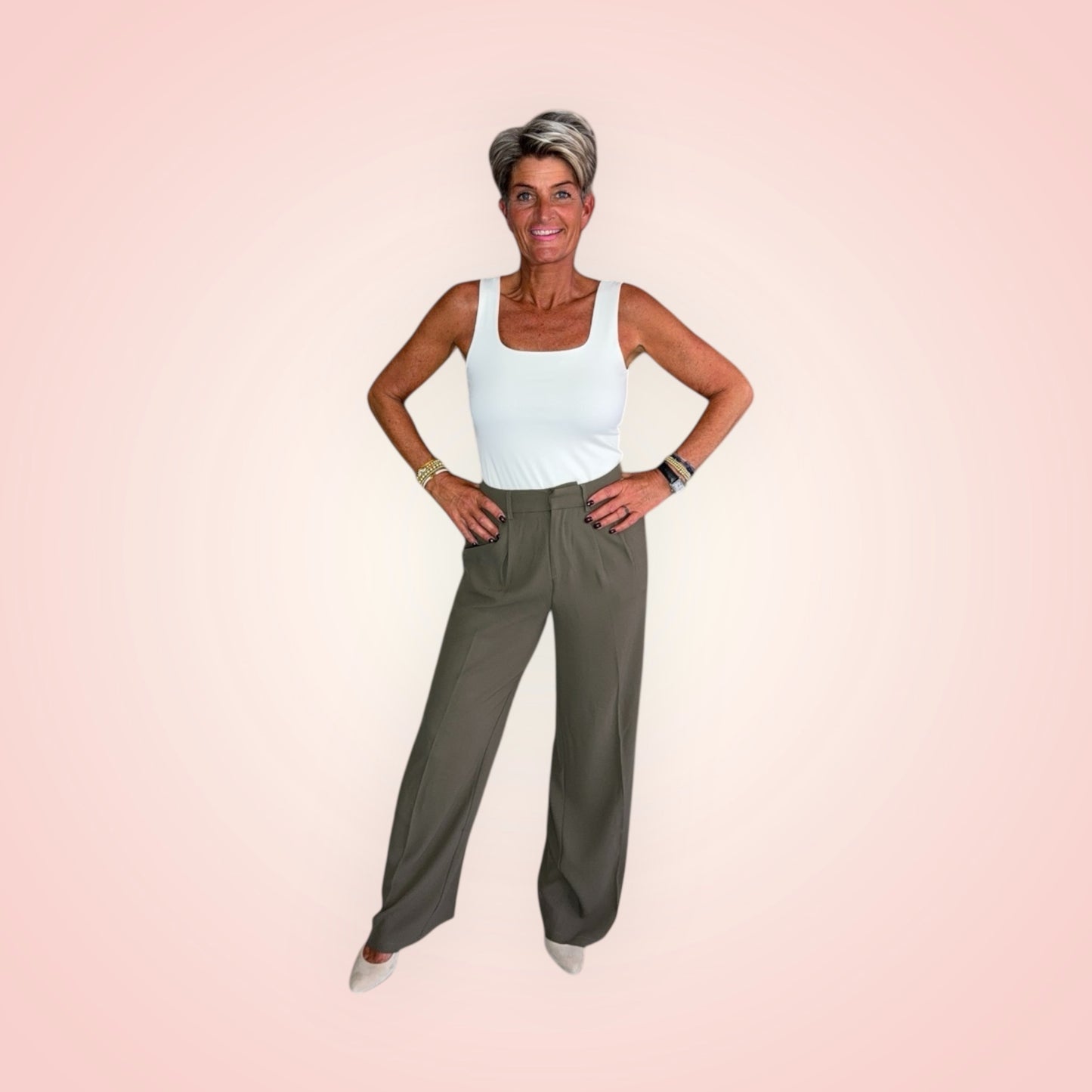 Kaki Bandplooi Broek