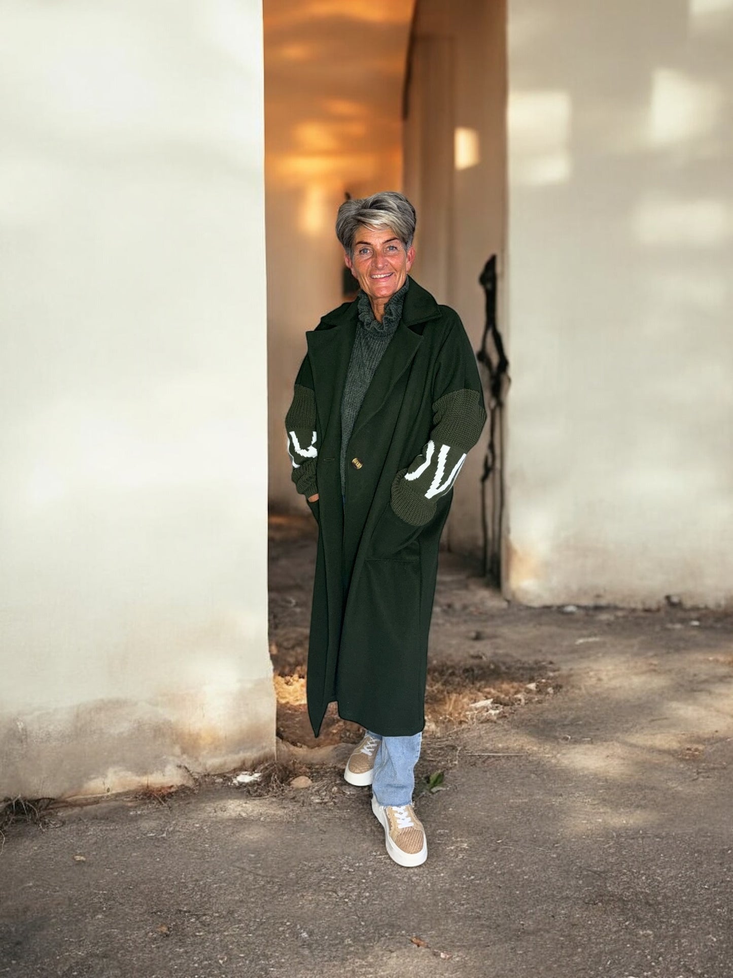 Knitted Sleeve Detail Coat