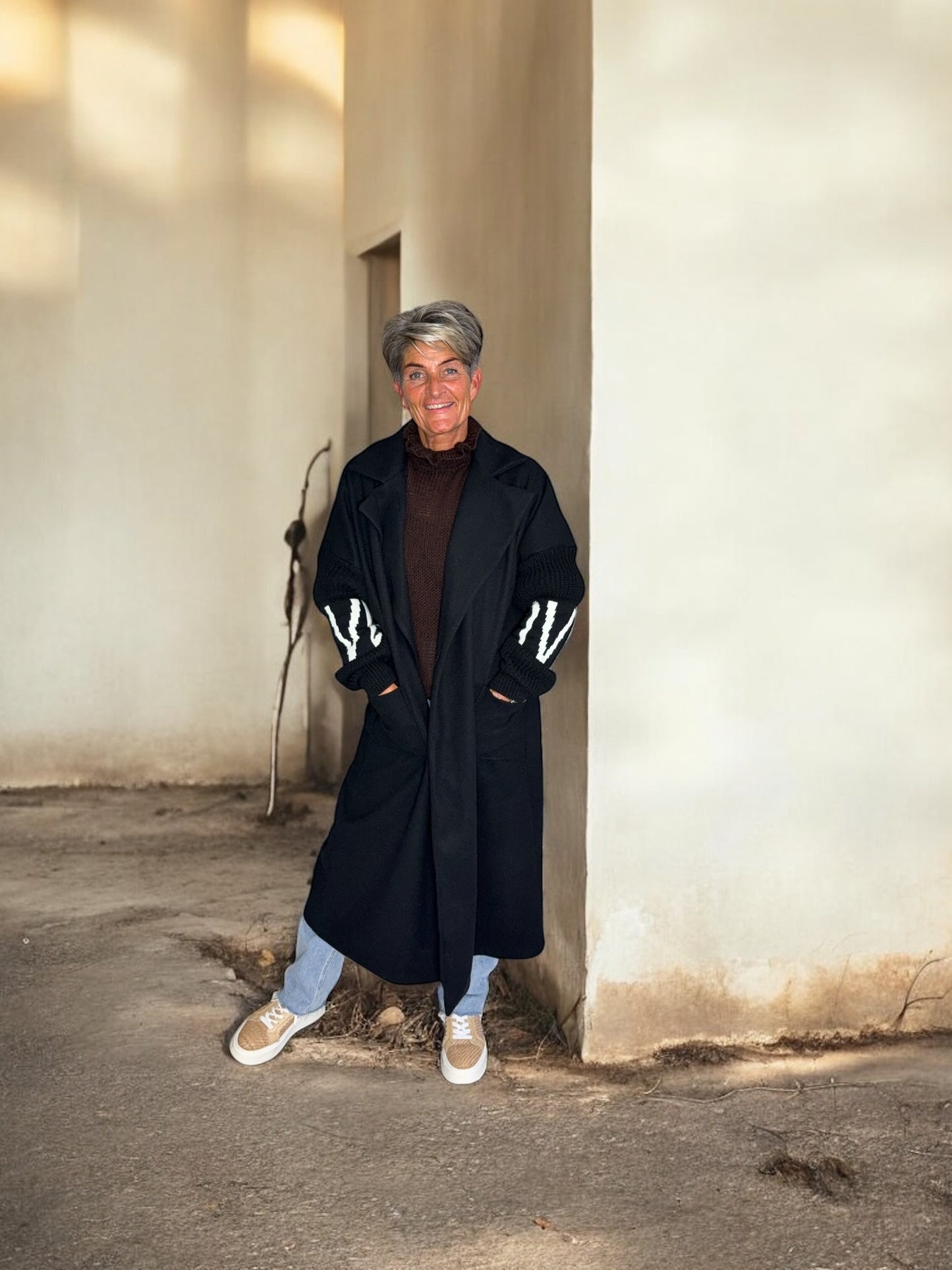 Knitted Sleeve Detail Coat