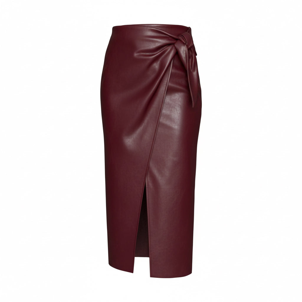 Faux Leather Wrap Skirt