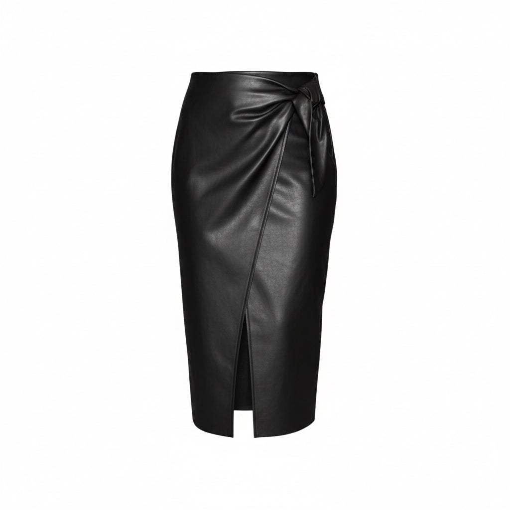 Faux Leather Wrap Skirt
